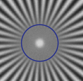 採用相同鏡頭和傳感器於相同f/#下拍攝之星標圖像。波長在660nm (a)至470nm (b)範圍內變化